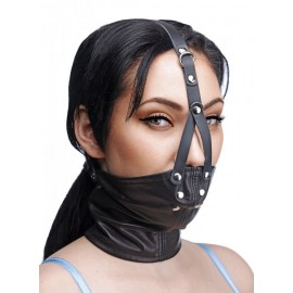 Leather Neck Corset Harness with Stuffer Gag