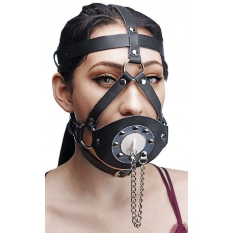 Plug Your Hole Open Mouth Leather Head Harness