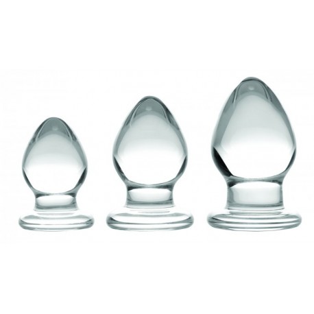 Triplets 3 Piece Glass Anal Plug Kit