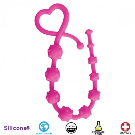 Hearts n Studs Pink Silicone Anal Beads