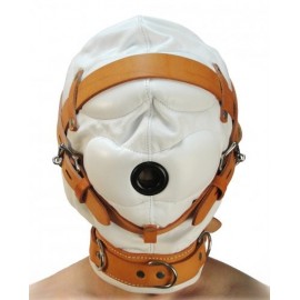 Total Sensory Deprivation White Leather S/M Hood