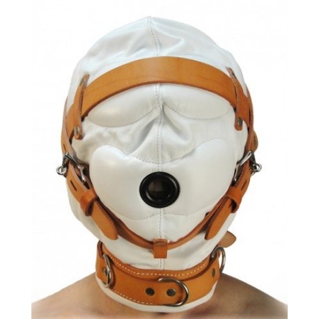 Total Sensory Deprivation White Leather S/M Hood