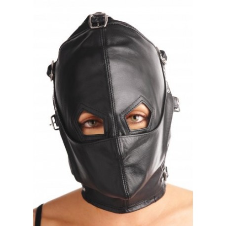 Asylum S/M Leather Hood with Removable Blindfold and Muzzle