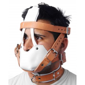 White and Tan Hospital Style Leather Muzzle