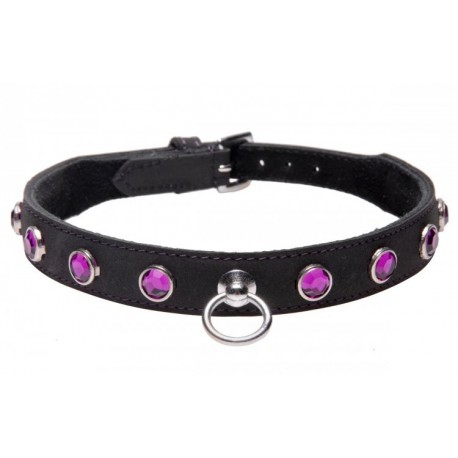 Leather Amethyst Rhinestone Collar