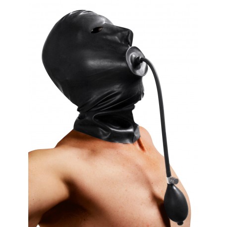 Rubber Hood with Built-in Inflatable Gag