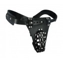 The Safety Net Leather Male Chastity Belt with Anal Plug Harness