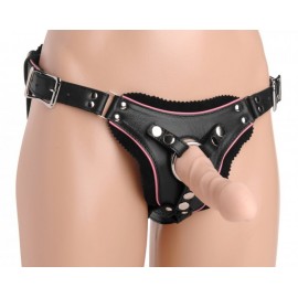 Low Rise Leather Strap On Dildo Harness with Pink Accents