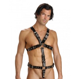 Strict Leather Body Harness with Cock Ring - Medium Large