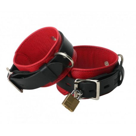 Strict Leather Deluxe Black and Red Locking Ankle Cuffs